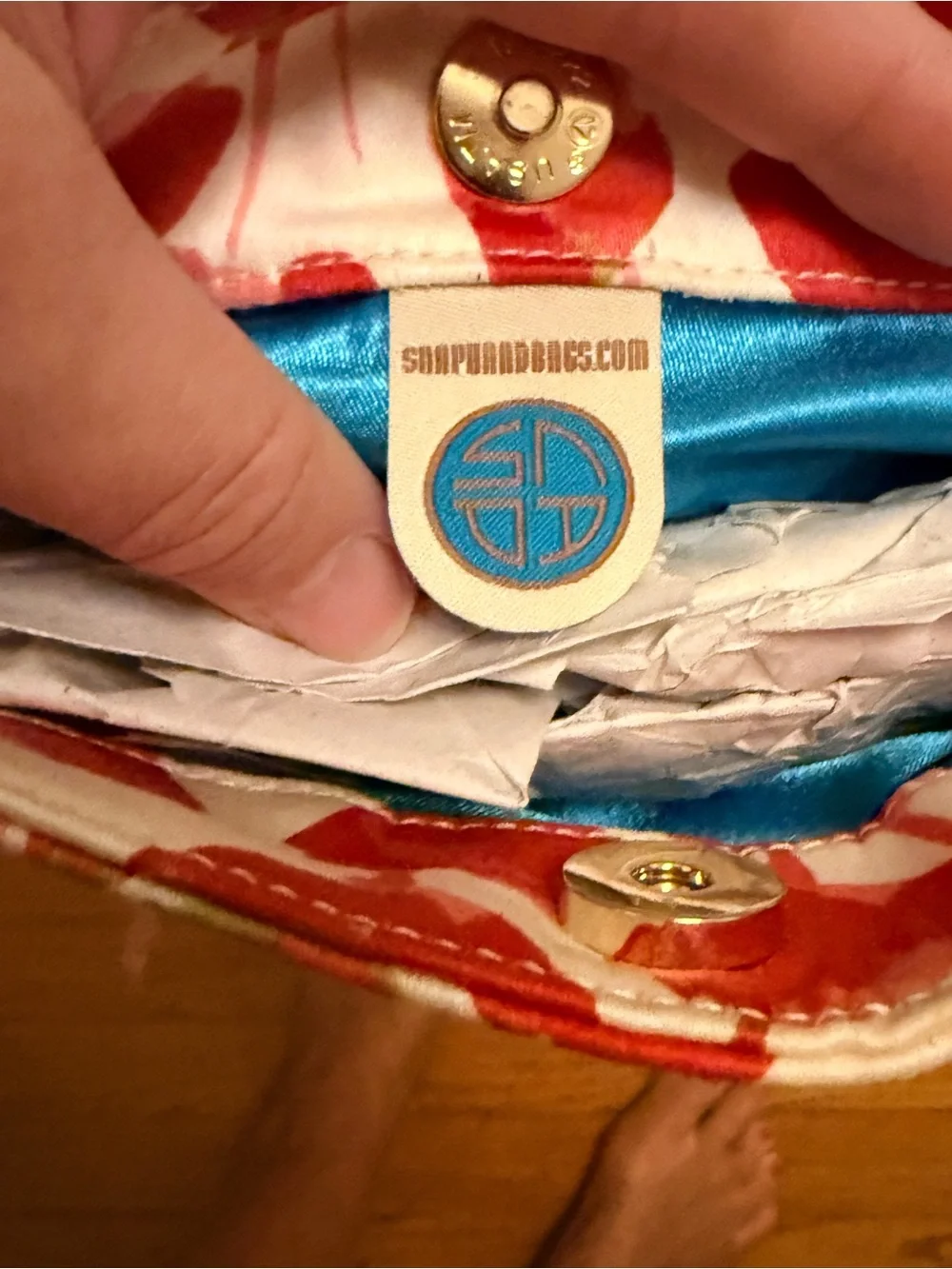 Handcrafted Clutch Purse with Gold Logo Closure